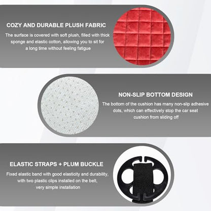 DXNQ Car Seat Cushion, Soft Plush Auto Seat Cover with Non-Slip Silicone Bottom & Storage Pocket, Universal Breathable Vehicle Seat Cushion Pad for Car Truck SUV, Car Accessories (Red) - color: Red