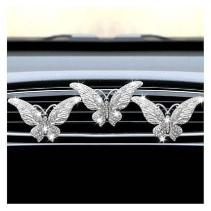 3PCS Bling Butterfly Car Air Vent Clips, Crystal Rhinestone Car Vent Clip, Cute Diffuser Car Vent Clip, Car Interior Decoration Charm Accessories for Girl Women (White)