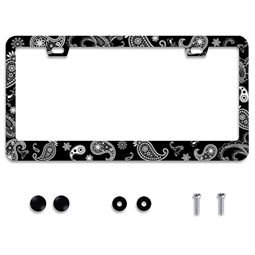 Personalise Paisley Boho Printed License Plate Frames Color License Plate Frame Car Universal Stainless Steel Accessories Cars Decor 2 Holes Screws Fits Standard US Vehicles Size 12.2 x 6 Inches - color: Retro Black White Paisley