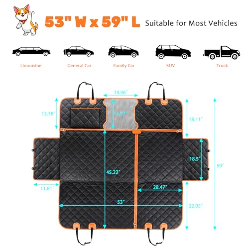 URPOWER 6-in-1 Dog Car Seat Cover for Back Seat, Waterproof Dog Car Hammock with Mesh Window, Non-Slip Pet Backseat Protector for Cars, Trucks and SUVs