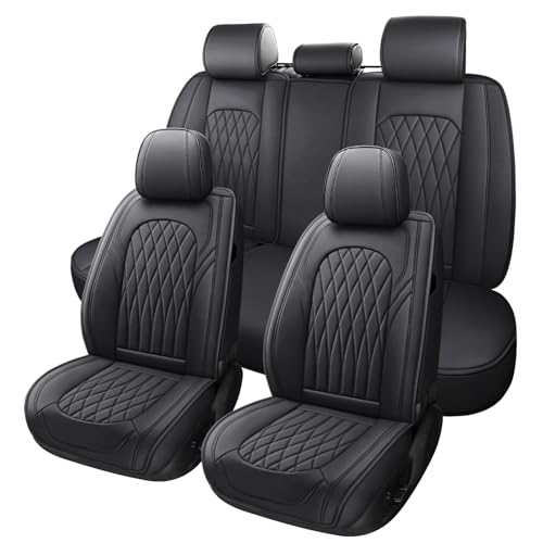 WELLDO Nappa Faux Leather Car Seat Covers Full Set, Waterproof Non-Slip Seat Protector, 0.28in Thickened Cushion, Airbag Compatible Universal Seat Covers for Cars SUV Truck Pickup, Black