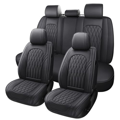 WELLDO Nappa Faux Leather Car Seat Covers Full Set, Waterproof Non-Slip Seat Protector, 0.28in Thickened Cushion, Airbag Compatible Universal Seat Covers for Cars SUV Truck Pickup, Black