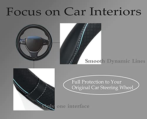 Car Steering Wheel Cover,Anti-Slip, Safety, Soft, Breathable,Heavy Duty, Thick,Full Surround,Sports Style (Black with Light Blue Line) - color: Black with Light Blue Line