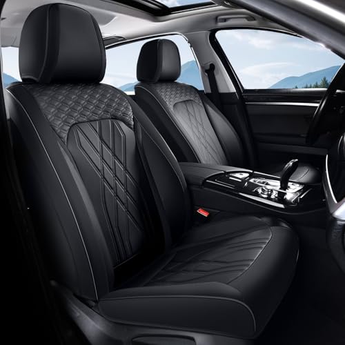 Leather Cars Seat Covers Full Set, Waterproof Automotive Seat Covers Seats Full Wrapping Edge Seat Cushion Non-Slip Breathable Universal Fit for Most Car Truck SUV Seat Protection, Black - color: Black, size: FullSet