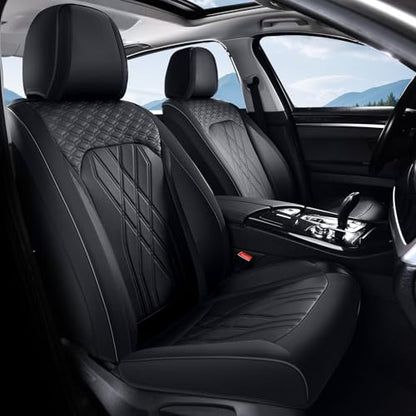 Leather Cars Seat Covers Full Set, Waterproof Automotive Seat Covers Seats Full Wrapping Edge Seat Cushion Non-Slip Breathable Universal Fit for Most Car Truck SUV Seat Protection, Black - color: Black, size: FullSet