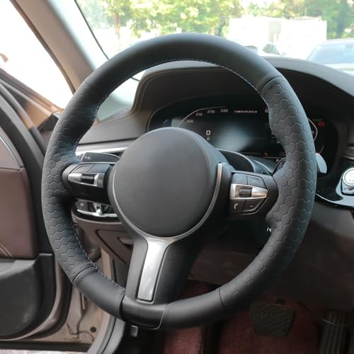 MEWANT Hand-Stitched Steering Wheel Cover for BMW (M Sport) F22 F23 F30 F34 F32 F33 F36 F10 F07 F12 F13 F06 F39 F25 F26 F15 F16, DIY Custom Fit Steering Wheel Wrap for BMW - color: 17:hive style leather + 3m thread