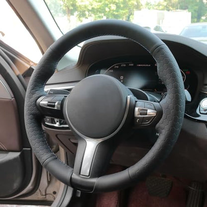 MEWANT Hand-Stitched Steering Wheel Cover for BMW (M Sport) F22 F23 F30 F34 F32 F33 F36 F10 F07 F12 F13 F06 F39 F25 F26 F15 F16, DIY Custom Fit Steering Wheel Wrap for BMW - color: 17:hive style leather + 3m thread