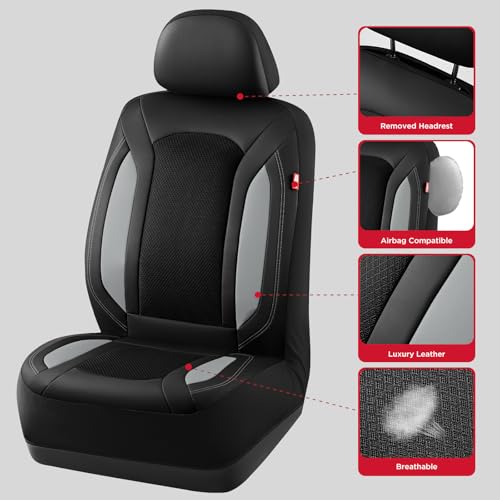 Rubbermaid Leather Mesh Car Seat Covers, Breathable Air Mesh Front Seat Cover, Universal Fit Slip-on Design, Airbag Compatible, Automotive Seat Protector for Most Cars, SUVs, Trucks, Vans-Gray - color: Gray