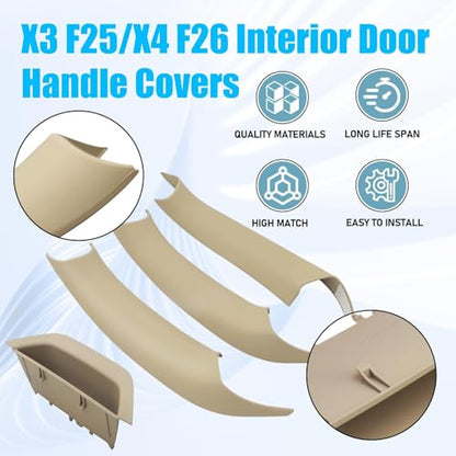 Jaronx Compatible with BMW X3 F25/X4 F26 Door Handle Cover, 4PCS Driver Side Door Armrest Pocket Insert & Interior Passenger Pull Handle Covers for BMW X3 F25 2010-2016, X4 F26 2014-2017 (Beige)