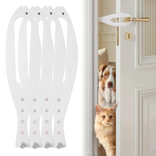 Cat Door Latch, 4 Pcs Cat Door Stopper Pet Door Latch to Keep Dog Out of Litter Box and Food, Door Prop for Cat with 5 Adjustable Size Strap 2.5-6" Wide, No Measuring, Easy to Install - color: 4pcs-white