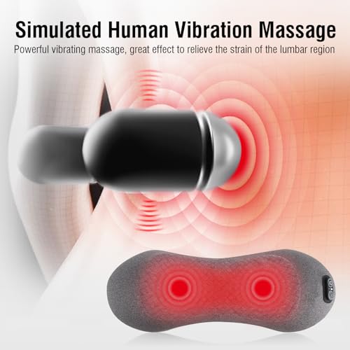 3-in-1 Rechargeable Electric Lumbar Support Pillow with Heat & Massage & Traction, Ergonomic Lower Back Massager for Pain Relief Deep Tissue, Ideal for Car/Bed/Sleeping/Office Chair/Travel