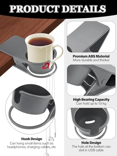 Kalolary 2PCS New Drinking Cup Holder Clip with Groove Table Bottle Cup Stand DIY Glass Cup Clamp Storage Saucer Clip Water Coffee Mug Holder Saucer Clip for Home Desk, Grey - color: 2PCS Grey