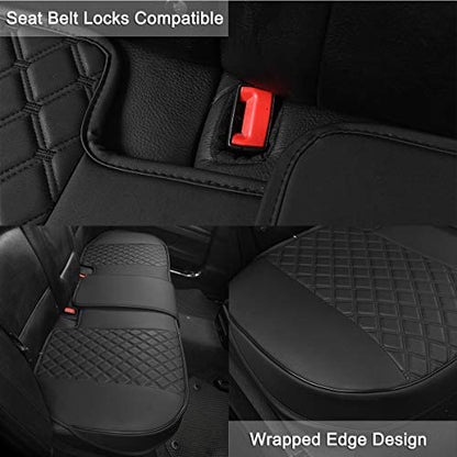 Black Panther Luxury PU Leather Rear Car Seat Cover, Compatible with Compact,Small and Medium Vehicles, Adjustable Length 49-55'', Diamond Pattern Embroidery (Black) - color: Rear Black