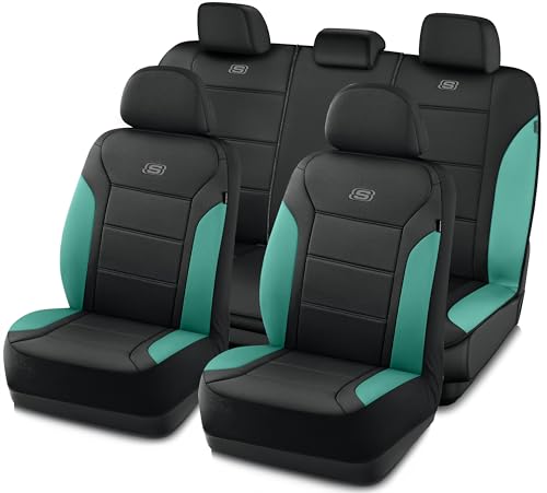 Skechers Memory Foam Car Seat Covers,Fabric Car Seat Protection Thick Memory Foam, Seat Cover for Cars Airbag Compatible, Automotive Comfort Protection for Most Cars,Trucks, SUVs,Green - color: Black&Green, size: Full Set