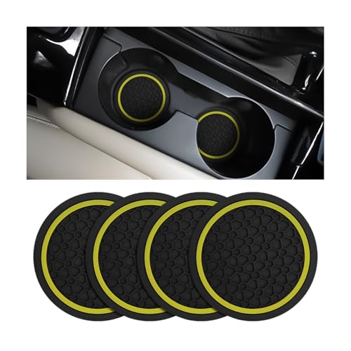Mandark 4PCS Car Cup Holder Coasters, 2.75 Inch Non-Slip Insert Water Bottle Holder Pads, Dustproof Automotive Interior Accessories Mat, Universal for Vehicles, Trucks, RVs and More (Black/Yellow) - color: Black/Yellow, size: 4PCS