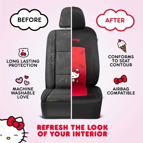 Hello Kitty Car Seat Covers - Stylish Black and Red Front Seat Covers with 4PC Carpet Car Floor Mats - Universal Fit for Cars, SUVs & Trucks - Black with Red Bow & Hello Kitty Print - color: Covers & Carpet Mats-Pink, style: Hello Kitty