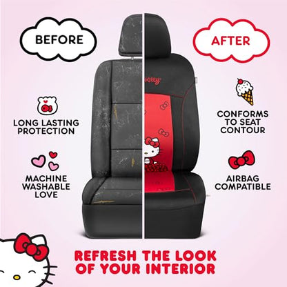 Hello Kitty Car Seat Covers - Stylish Black and Red Front Seat Covers with 4PC Carpet Car Floor Mats - Universal Fit for Cars, SUVs & Trucks - Black with Red Bow & Hello Kitty Print - color: Covers & Carpet Mats-Pink, style: Hello Kitty