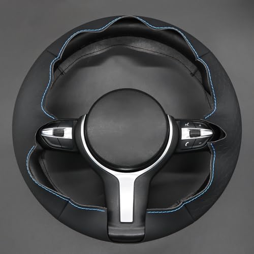 MEWANT Hand-Stitched Steering Wheel Cover for BMW (M Sport) F22 F23 F30 F34 F32 F33 F36 F10 F07 F12 F13 F06 F39 F25 F26 F15 F16, DIY Custom Fit Steering Wheel Wrap for BMW - color: 17:hive style leather + 3m thread
