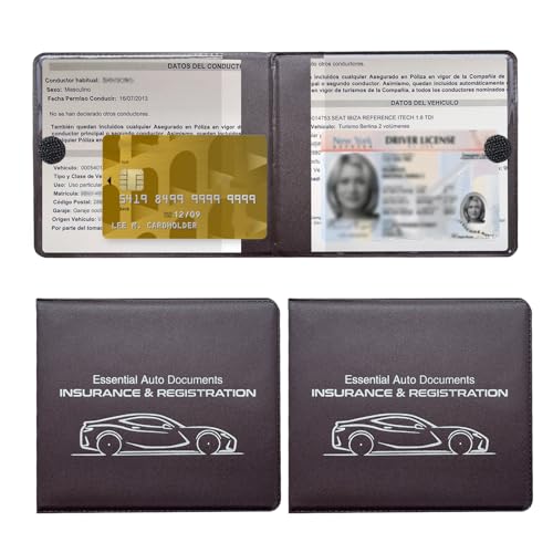 2PCS Car Registration and Insurance Holder, Waterproof Auto Card Document Glove Box Organizer with Closure, Vehicle Paperwork Organizer Document Holder for Most Cars (Small Car, Brown) - color: Small Car, Brown