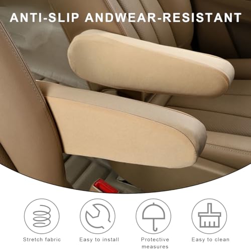 KVAEY 2 PCS Car Front Seat Armrest Covers, Elastic Fabric Stretch Car Seat Armrest Protectors, Soft Front Seat Armrest Cover Replacement, Universal Vehicle Accessories for Cars (Beige) - color: Beige