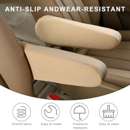 KVAEY 2 PCS Car Front Seat Armrest Covers, Elastic Fabric Stretch Car Seat Armrest Protectors, Soft Front Seat Armrest Cover Replacement, Universal Vehicle Accessories for Cars (Beige) - color: Beige
