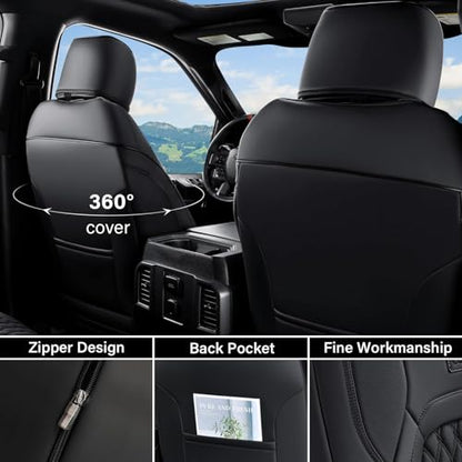 Coverado Custom Fit Seat Covers Full Set for Chevy Silverado/GMC Sierra 2007-2013&2019-2025 1500, 2020-2025 2500HD 3500HD Crew/Double/Extended Cab – Faux Waterproof Leather (Black) - color: Black, size: FullSet(2007-2013&2019-2025)