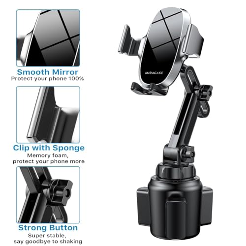 Miracase Cup Phone Holder for Car, [Upgraded Version] Adjustable Long Neck Car Cup Holder Phone Mount Cradle Friendly Compatible with iPhone Samsung Google and All Smartphones, Silver - color: Silver