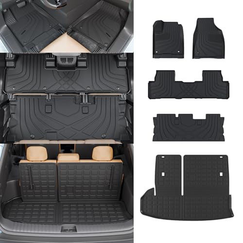 Bomely Floor Mats Compatible with 2014-2019 Toyota Highlander Cargo Liner TPE Back Seat Cover Protector 2018 7 Seats Highlander Accessories (2014-2019,Floor Mats+Trunk Mat with Backrest Mat) - color: Fit 2014-2019 Highlander, size: Floor Mats+Trunk Mat wi