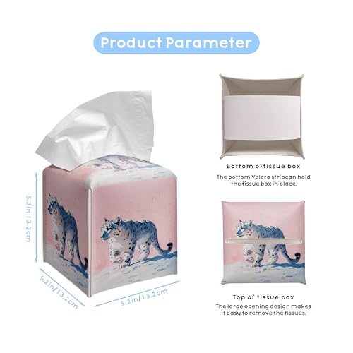 Snow Leopard Art 5.2-Inch Square PU Leather Tissue Box Cover – Hand-Stitched, Removable Liner, Bathroom, Bedroom, Living Room, Office, Gift for Snow Leopard & Animal Lovers - color: Snow Leopard