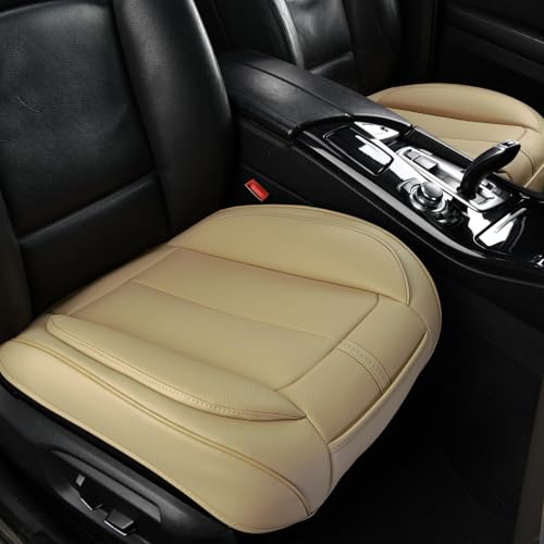 2 Pack Front Car Seat Cover Bottom Only Faux Leather, Anti-Slip Padded Seat Cushion, Full Wrap Seat Protector with Storage Function Fit 95% Cars, SUV, Pick-up Trucks (Beige) - color: Warm-Yellow Beige