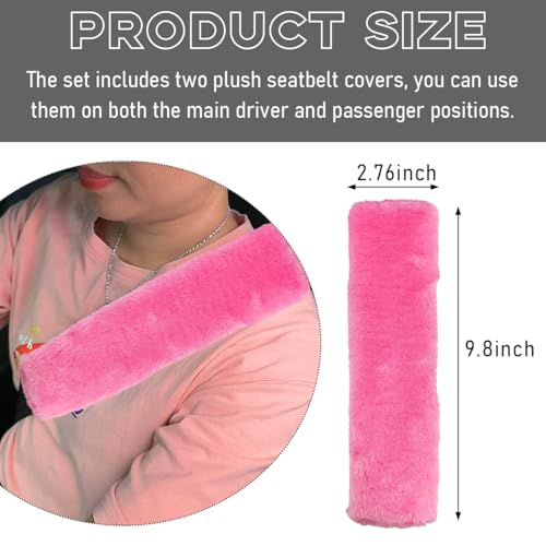 2 PCS Seat Belt Shoulder Pads, Soft Fluffy Plush Seat Belt Shoulder Strap Covers, Comfy Warm Seat Belt Strap Cover Shoulder Cushion for Adult Children, Car Accessories (Pink) - color: Pink