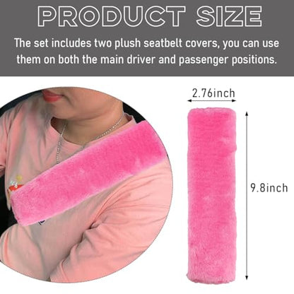 2 PCS Seat Belt Shoulder Pads, Soft Fluffy Plush Seat Belt Shoulder Strap Covers, Comfy Warm Seat Belt Strap Cover Shoulder Cushion for Adult Children, Car Accessories (Pink) - color: Pink