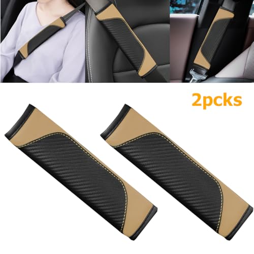 2PCS Car Seat Belt Cover, Carbon Fiber Seatbelt Shoulder Protection, Soft Car Seat Belt Strap Cushion Protect Your Neck and Shoulder, Car Accessories Seat Belt Pad for Car Truck (Beige) - color: Beige
