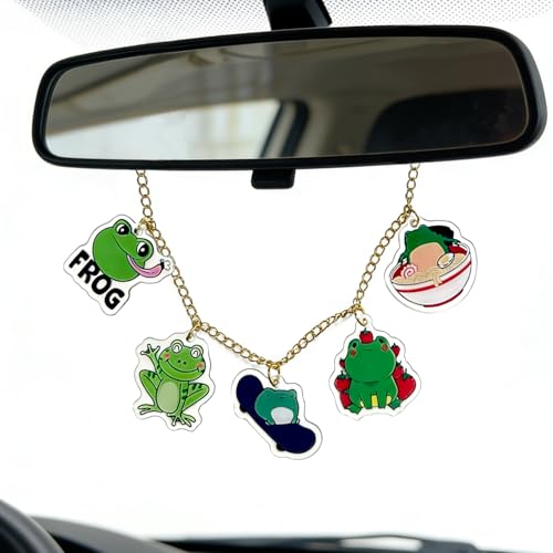Frog Rearview Car Mirror Charm Chain Accessorie,Gold Rearview Charms,Cars Rear View Hanging Pendant Ornament,Frog Gifts for Women Men Mom Frogs Love Cute Car Interior Decor Auto Decorations - color: Frog