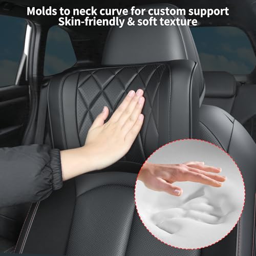 Car Headrest Pillow U-Shaped, Memory Foam Head Neck Support Cushion for Driving, Leather Head Rest Travel Pillows for Sleeping, Breathable Removable Cover, Black, 1 Pack - color: Black, size: 1 Pack