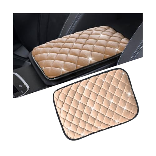 Mandark Bling Car Center Console Cover, Crystal Rhinestone Fluffy Automotive Armrest Seat Box Cushion Pad, Soft Comfortable Diamond Arm Rest Protection Mat, Universal Vehicle Accessories (Beige) - color: Beige, size: Style A