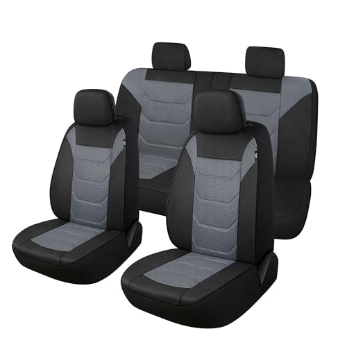 3D Air Mesh Car Seat Cover Full Sets Washable and Breathable Premium Cloth Automotive Vehicle Seat Covers for Cars Interior, Universal Fit for Most Cars, Sedan, Truck, SUV(Black/Gray)