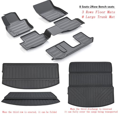 Floor Mats & Trunk mat for 2024 2025 2026 Mazda CX-90 PHEV 8 Seats-2 Row Bench Seat(Not Fit 6&7 Seats) TPE All Weather Protection 3 Rows Car Floor Liners & Cargo Liners for CX90 Accessories - size: 2024 2025 CX90-8 Seats Full Mats