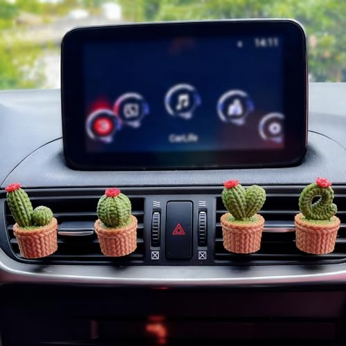 Cute LOVE Cactus Air Vent Decorations, Car Air Freshener Vent Clip with Aroma Pad, 4 Pack Vent Clips Accessories for Women Car Decor Gifts (Green LOVE, Tasteless) - color: Green LOVE