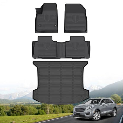 Hutisya-Floor Mats & Cargo Liner Set Fit for 2017-2025 Cadillac XT5 All Weather Protection Anti-Slip & Durable TPE Full Set Liners Automotive Accessories-Black - style: 7)For XT5 2017-2025 Full Set