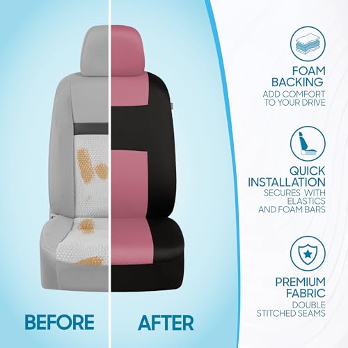 BDK PolyPro Car Seat Covers Full Set in Pink on Black, Front and Rear Split Bench Seat Covers for Cars, Easy to Install Car Seats Cover Set and Accessories for Auto Trucks Van SUV - Pink - color: Pink