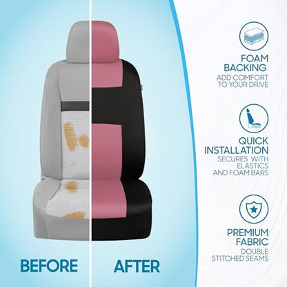 BDK PolyPro Car Seat Covers Full Set in Pink on Black, Front and Rear Split Bench Seat Covers for Cars, Easy to Install Car Seats Cover Set and Accessories for Auto Trucks Van SUV - Pink - color: Pink