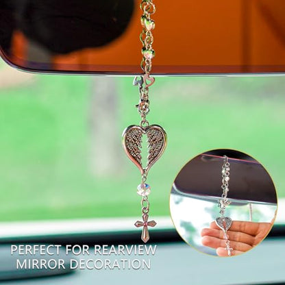 Steering Wheel Cross - Car Rosary Charm with Crystal Beads | Christian Gift for Car & Rearview Mirror | Protective Blessing Ornament | 2 Pack