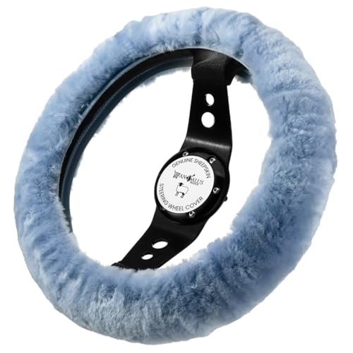 Andalus Brands Luxury Fluffy Car Steering Wheel Covers – Genuine Merino Sheepskin, Soft Fuzzy Car Steering Wheel Cover for Women, Universal 14.5-15" Size, Plush Fur Cute Auto Accessories, Blue Gray - color: Blue Gray