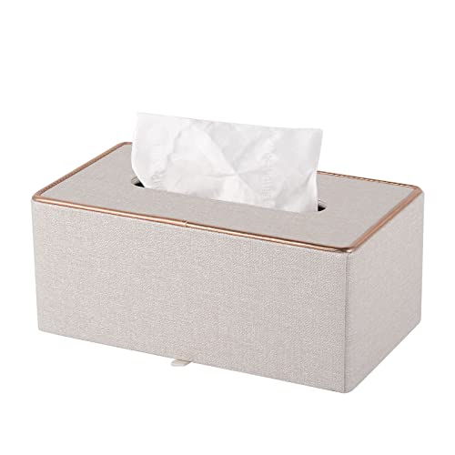 Tissue Box Cover Rectangle Tissue Box Holder PU Leather Facial Organizer with Magnetic Bottom,Decorative Napkin Caddy for Vanity Dresser Night Stand Table Countertop Home Office Car,Beige - color: Beige