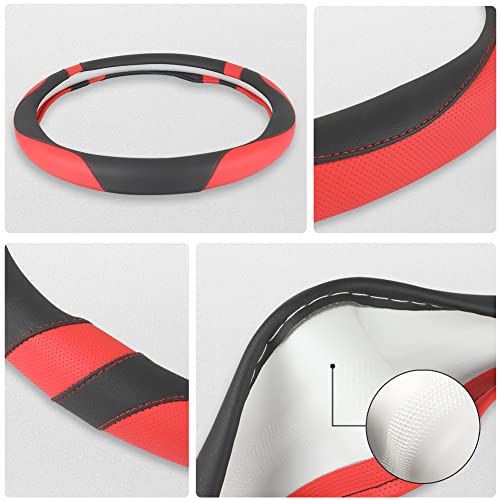 West Llama Customized Auto Car Steering Wheel Cover for Toyota Tacoma,4Runner,Tundra,Sequoia,15.5-16 inch (Black+Red-Large Size) - color: A-Black+Red, size: Large Size (15 ½''-16'')