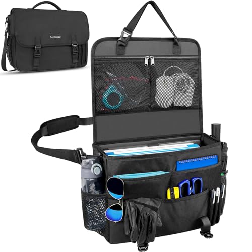 Car Front Seat Organizer, Patrol Bag Law Enforcement, Hanging Passenger Seat Car Organizer with 17 Inch Laptop Storage, Adjustable Strap Backseat Organizers for Truck Office, Police, Black