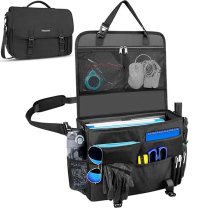 Car Front Seat Organizer, Patrol Bag Law Enforcement, Hanging Passenger Seat Car Organizer with 17 Inch Laptop Storage, Adjustable Strap Backseat Organizers for Truck Office, Police, Black