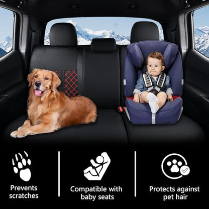Truckiipa Tacoma Truck Seat Covers Full Set Leather Waterproof Seat Covers Fit for 2005-2015 Toyota Tacoma Double Crew Cab, Full Set, Black&Red - color: Full Set/Black&Red, size: Tacoma 2005-2015