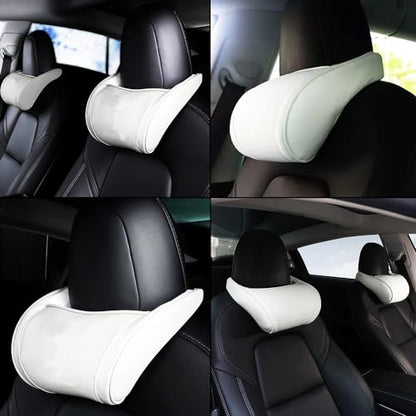Car Headrest Neck Pillow Support Ergonomic, with Valve Stem Covers Accessory for Driving Seat Fatigue Relief Compatible with Model S X 3 Y & Cybertruck - 2 Pieces - color: B. White Ver. 3